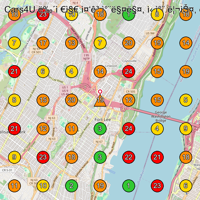 Cars4U 뉴저지 중고차매매, 신차 리스, 뉴욕뉴저지 한인자동차 딜러 Used Car Dealer GeoGrid ranking map for Fort Lee NJ